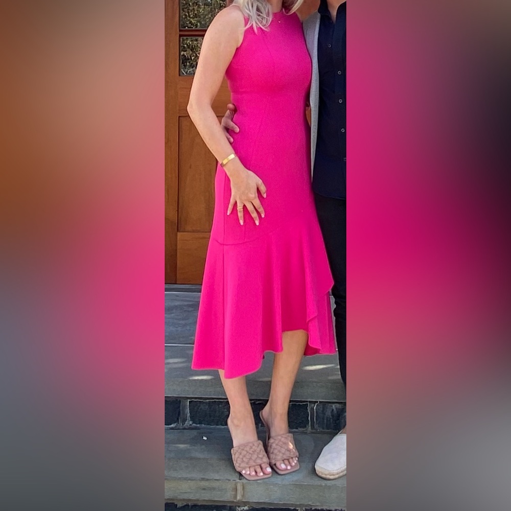 Calvin Klein Pink Asymmetrical Hem Dress Wedding Guest Cocktail Dress